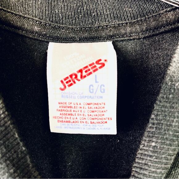 Jerzees Running Man TUT Meaning Of Life 1990's Black T-Shirt Large - Picture 3 of 6